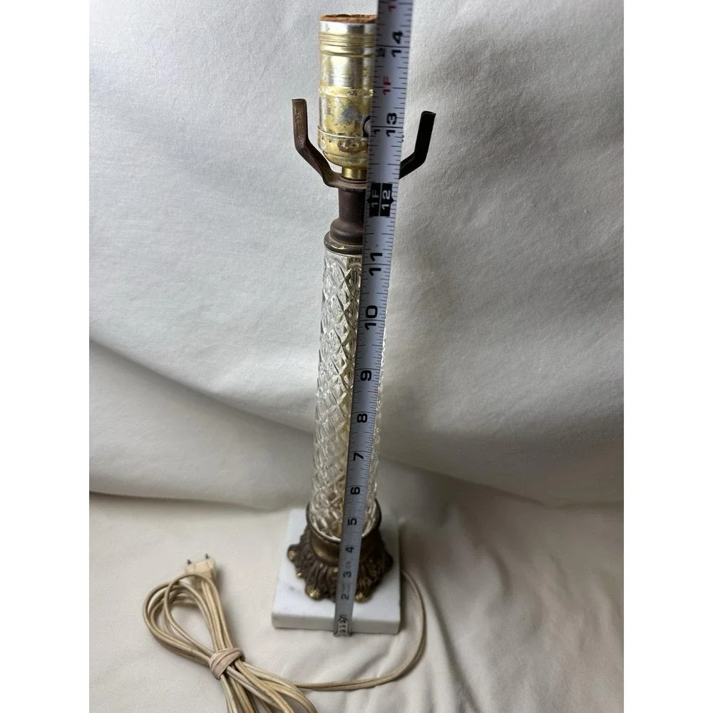 Vintage Glass Column Lamp White Marble Base Brass Hollywood Regency 15